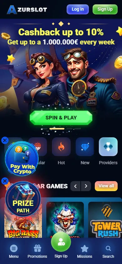 Azurslot Casino mobile pokies lobby