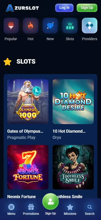 Azurslot Casino mobile game library